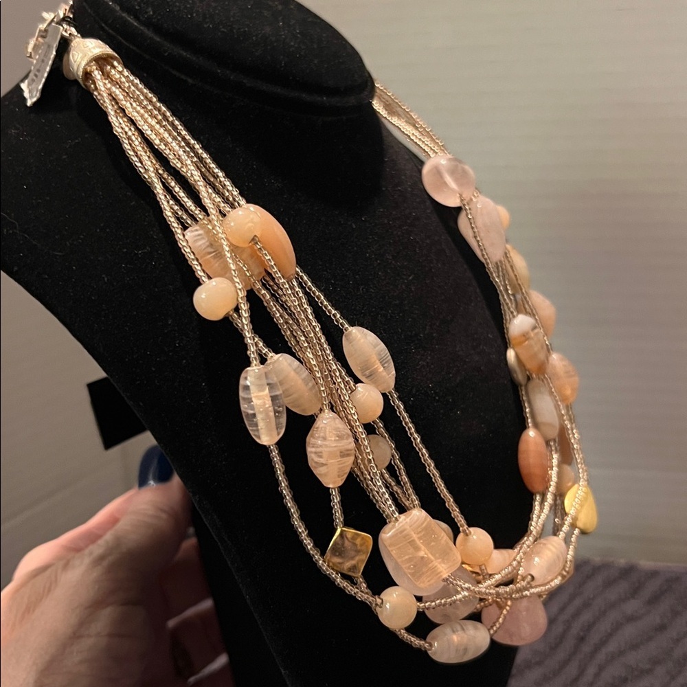 Chico's Multi-Strand Necklace with Peachy Pink  and Gold Beads 9.5” Drop - Picture 7 of 8
